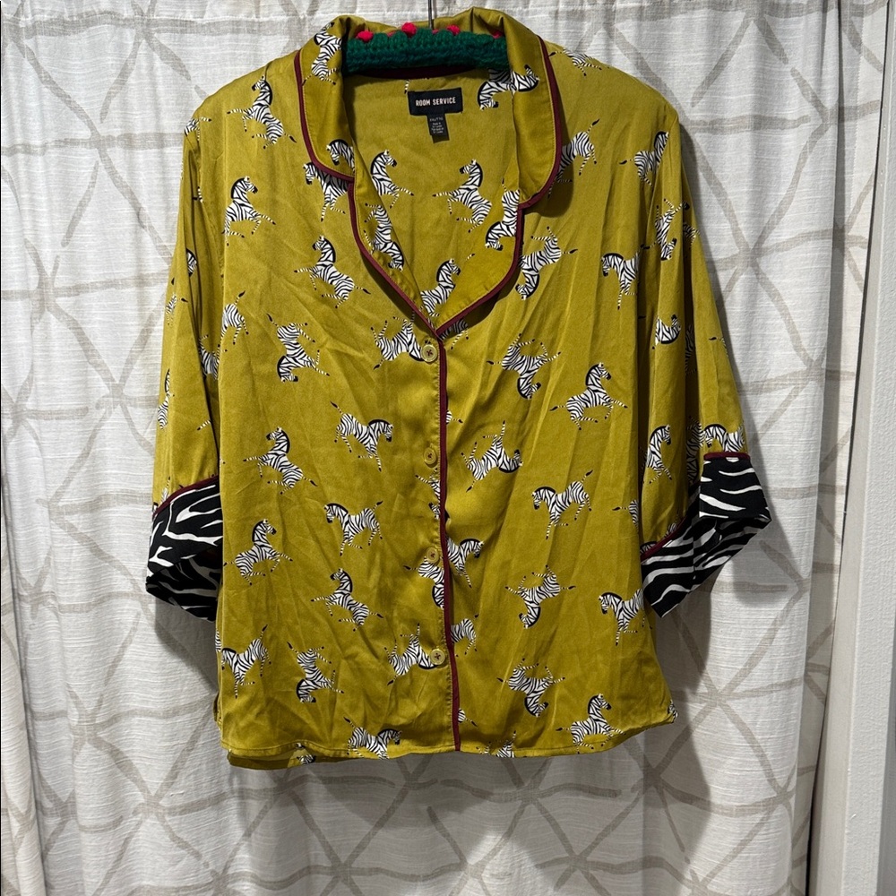 Room Service XXL Mustard Yellow Zebra print pajama shirt